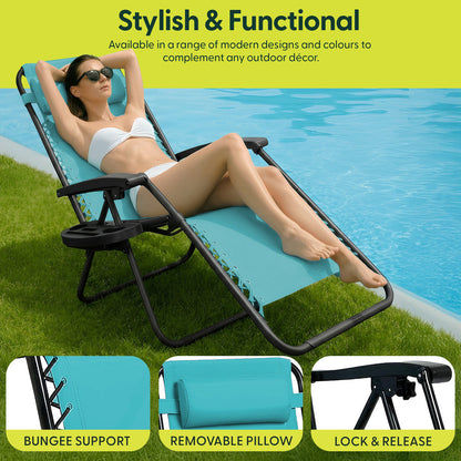Set of 2 Zero Gravity Reclining Patio Chairs with Cup & Phone Holder