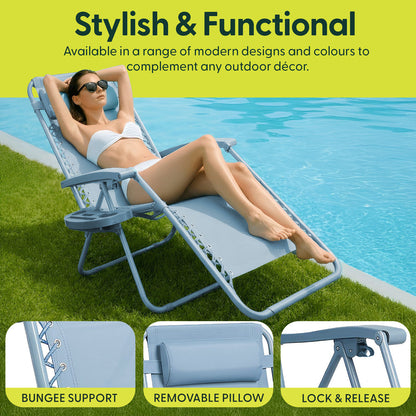 Set of 2 Zero Gravity Reclining Patio Chairs with Cup & Phone Holder