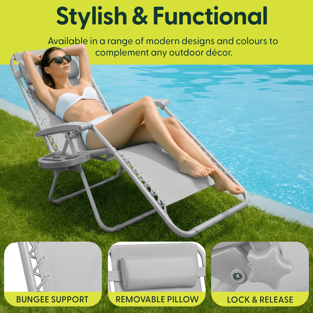 Set of 2 Zero Gravity Reclining Patio Chairs with Cup & Phone Holder