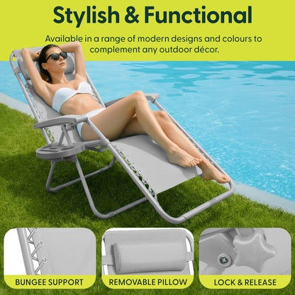 Set of 2 Zero Gravity Reclining Patio Chairs with Cup & Phone Holder