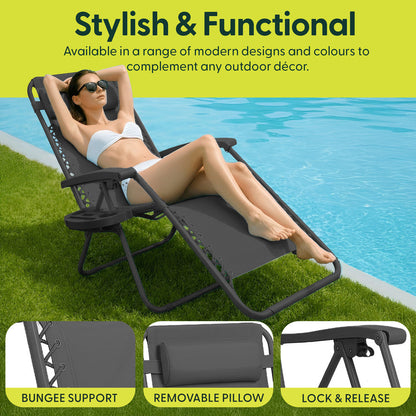 Set of 2 Zero Gravity Reclining Patio Chairs with Cup & Phone Holder