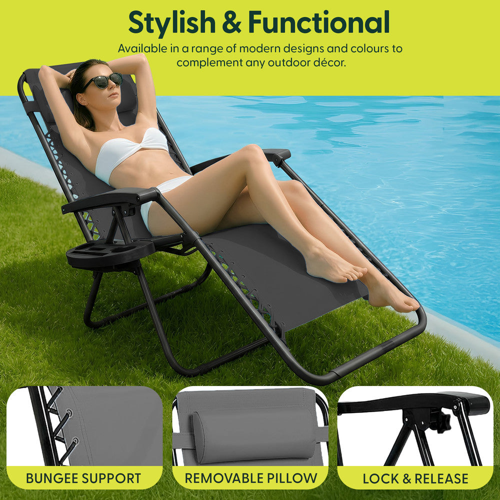Set of 2 Zero Gravity Reclining Patio Chairs with Cup & Phone Holder