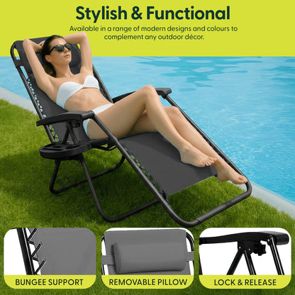 Set of 2 Zero Gravity Reclining Patio Chairs with Cup & Phone Holder