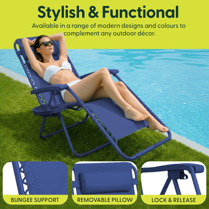 Set of 2 Zero Gravity Reclining Patio Chairs with Cup & Phone Holder