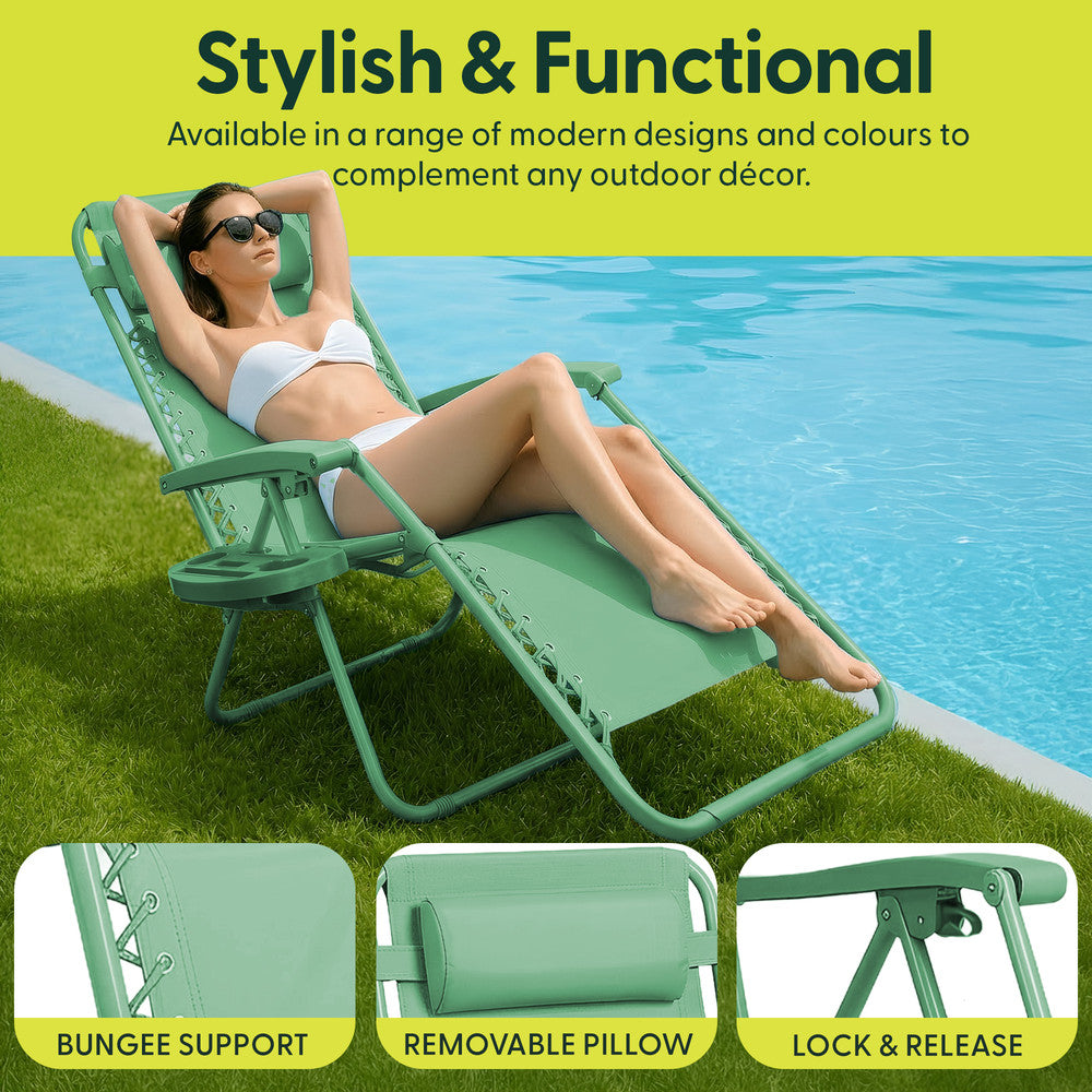 Set of 2 Zero Gravity Reclining Patio Chairs with Cup & Phone Holder