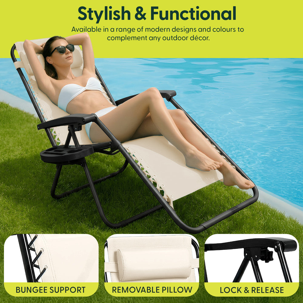 Set of 2 Zero Gravity Reclining Patio Chairs with Cup & Phone Holder