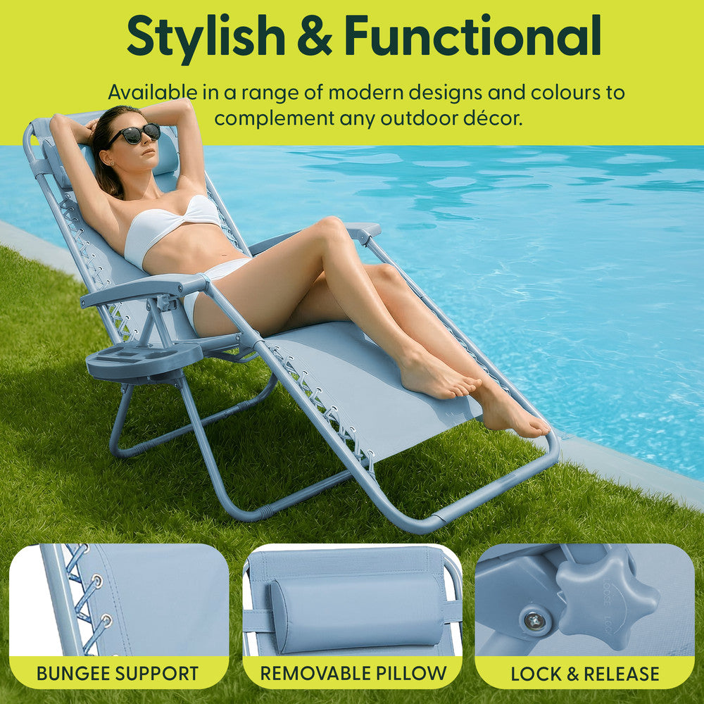Set of 2 Zero Gravity Reclining Patio Chairs with Cup & Phone Holder