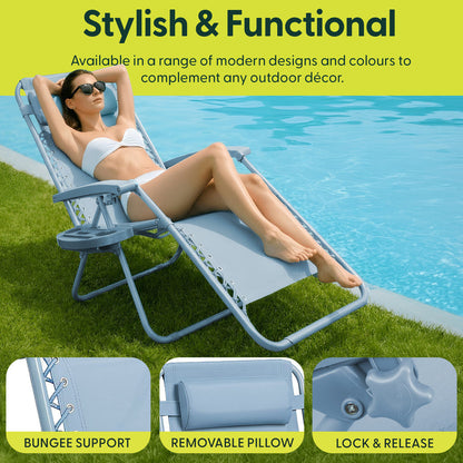 Set of 2 Zero Gravity Reclining Patio Chairs with Cup & Phone Holder