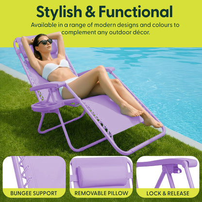 Set of 2 Zero Gravity Reclining Patio Chairs with Cup & Phone Holder