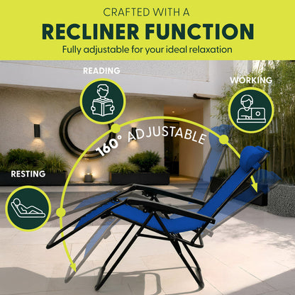 Set of 2 Zero Gravity Reclining Patio Chairs with Cup & Phone Holder