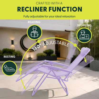 Set of 2 Zero Gravity Reclining Patio Chairs with Cup & Phone Holder