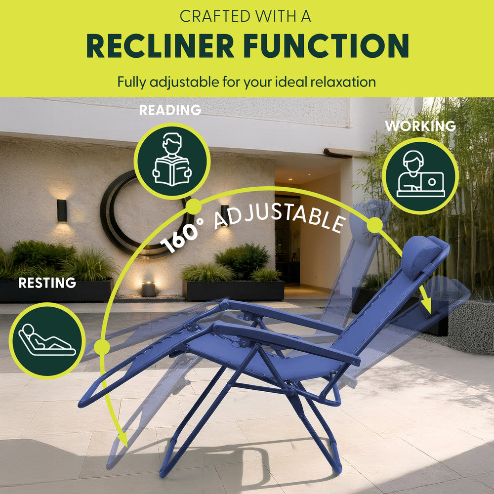 Set of 2 Zero Gravity Reclining Patio Chairs with Cup & Phone Holder