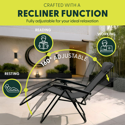 Set of 2 Zero Gravity Reclining Patio Chairs with Cup & Phone Holder