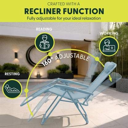 Set of 2 Zero Gravity Reclining Patio Chairs with Cup & Phone Holder