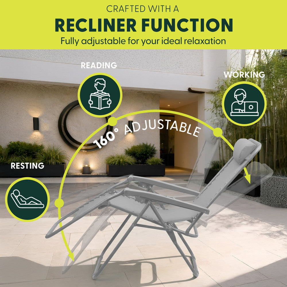 Set of 2 Zero Gravity Reclining Patio Chairs with Cup & Phone Holder