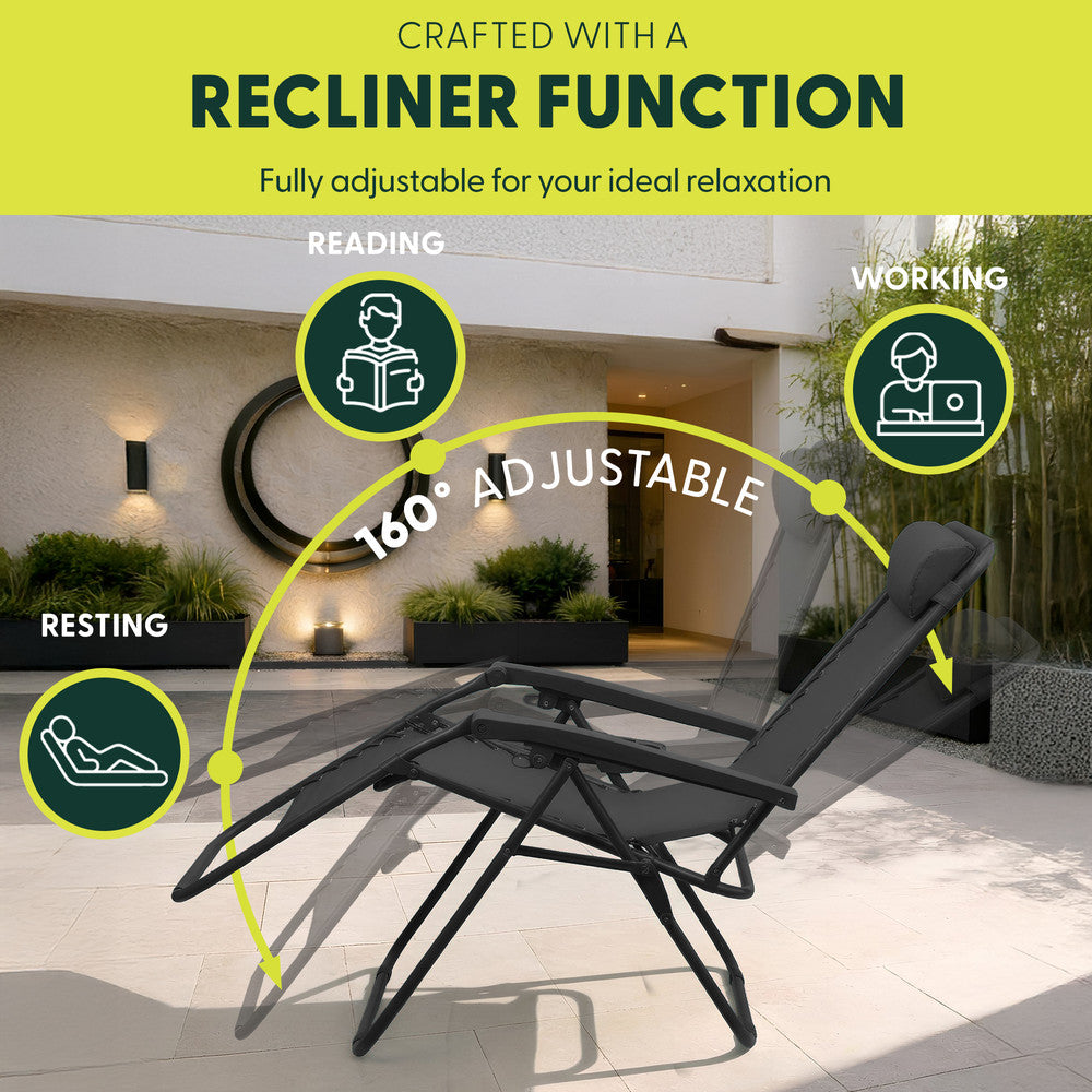 Set of 2 Zero Gravity Reclining Patio Chairs with Cup & Phone Holder
