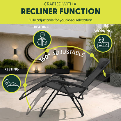 Set of 2 Zero Gravity Reclining Patio Chairs with Cup & Phone Holder