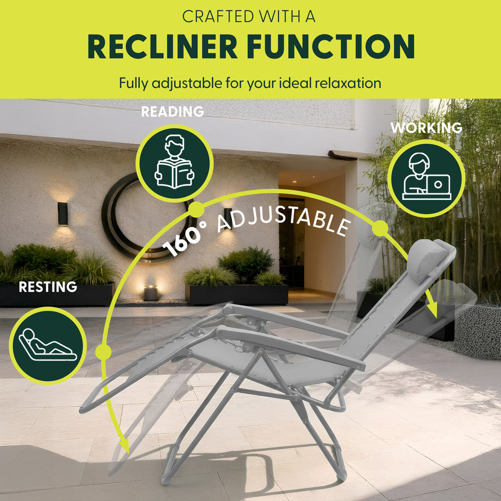 Set of 2 Zero Gravity Reclining Patio Chairs with Cup & Phone Holder