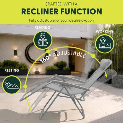 Set of 2 Zero Gravity Reclining Patio Chairs with Cup & Phone Holder