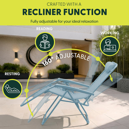 Set of 2 Zero Gravity Reclining Patio Chairs with Cup & Phone Holder