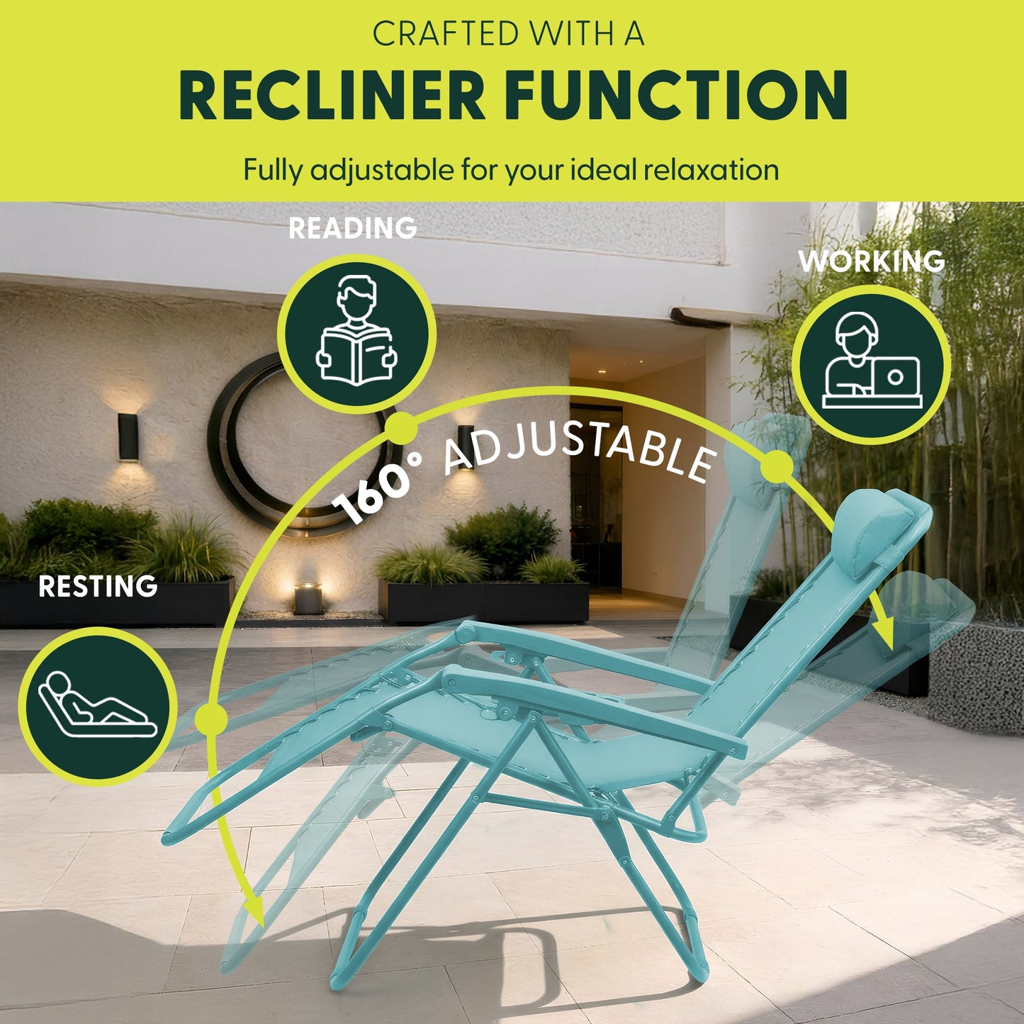 Set of 2 Zero Gravity Reclining Patio Chairs with Cup & Phone Holder