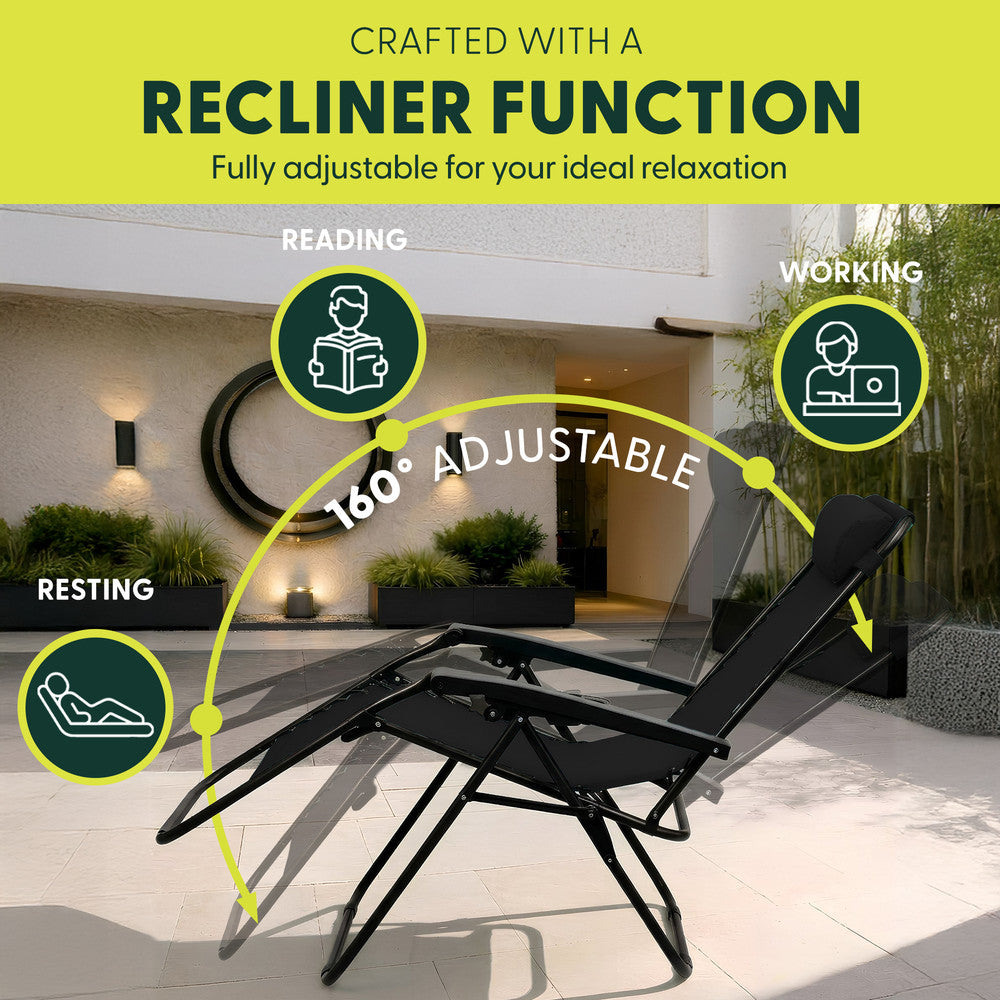 Set of 2 Zero Gravity Reclining Patio Chairs with Cup & Phone Holder