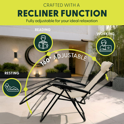 Set of 2 Zero Gravity Reclining Patio Chairs with Cup & Phone Holder
