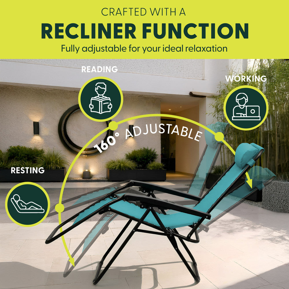 Set of 2 Zero Gravity Reclining Patio Chairs with Cup & Phone Holder