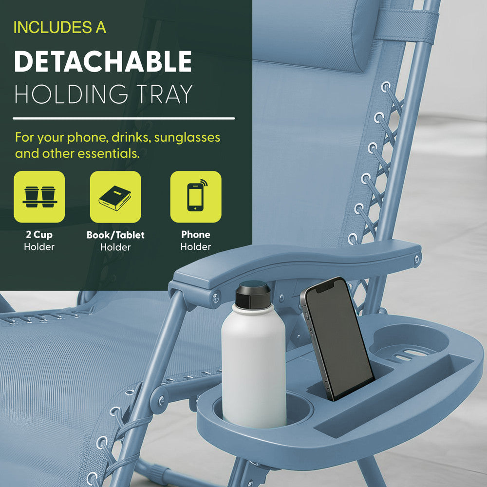 Set of 2 Zero Gravity Reclining Patio Chairs with Cup & Phone Holder