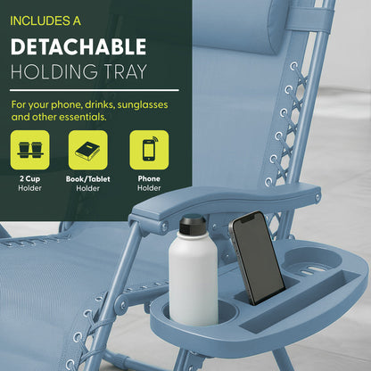 Set of 2 Zero Gravity Reclining Patio Chairs with Cup & Phone Holder