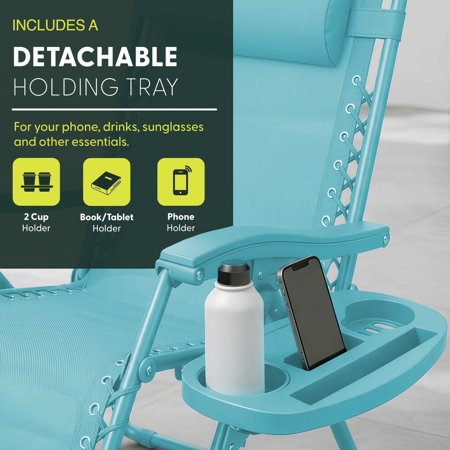 Set of 2 Zero Gravity Reclining Patio Chairs with Cup & Phone Holder