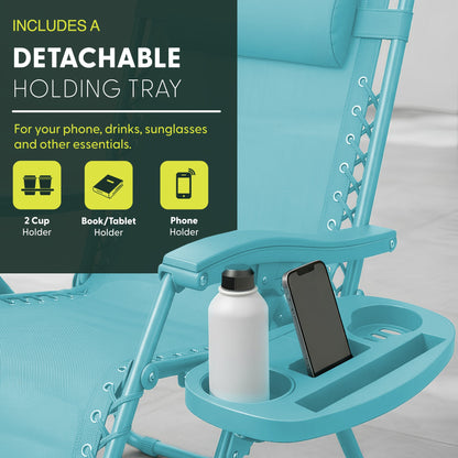 Set of 2 Zero Gravity Reclining Patio Chairs with Cup & Phone Holder