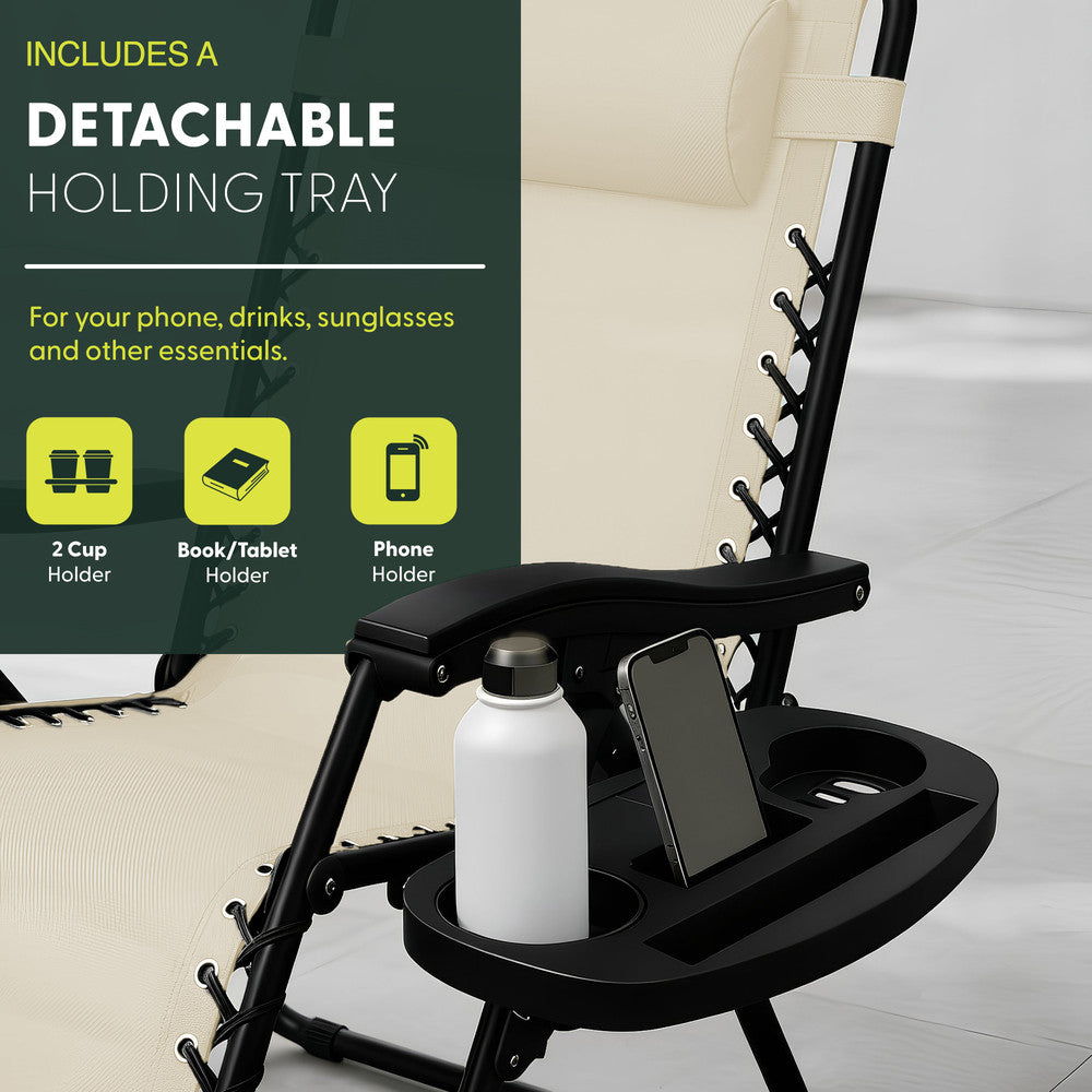 Set of 2 Zero Gravity Reclining Patio Chairs with Cup & Phone Holder