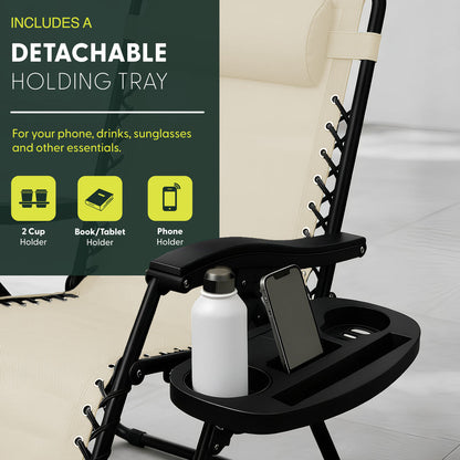 Set of 2 Zero Gravity Reclining Patio Chairs with Cup & Phone Holder