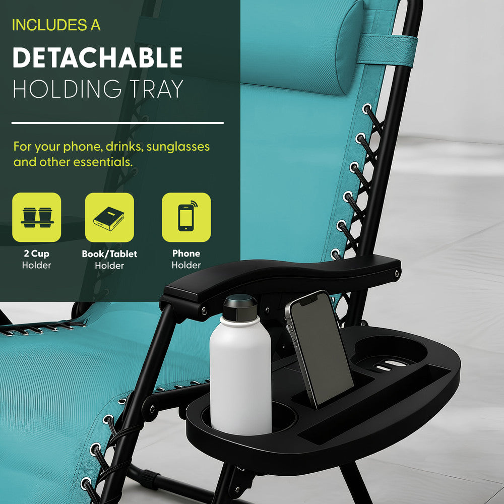 Set of 2 Zero Gravity Reclining Patio Chairs with Cup & Phone Holder