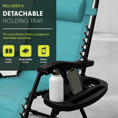 Set of 2 Zero Gravity Reclining Patio Chairs with Cup & Phone Holder