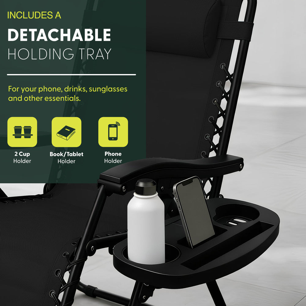Set of 2 Zero Gravity Reclining Patio Chairs with Cup & Phone Holder