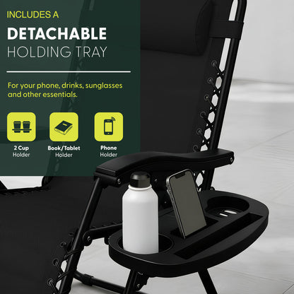 Set of 2 Zero Gravity Reclining Patio Chairs with Cup & Phone Holder