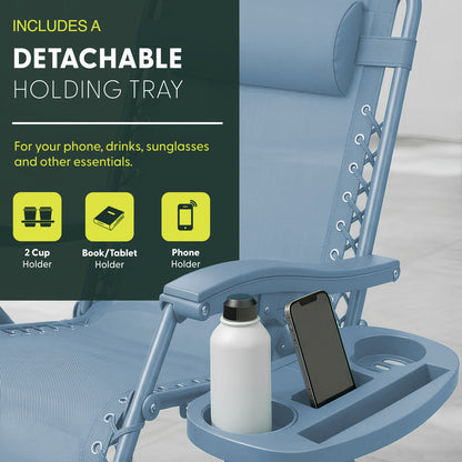 Set of 2 Zero Gravity Reclining Patio Chairs with Cup & Phone Holder