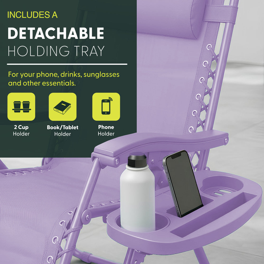 Set of 2 Zero Gravity Reclining Patio Chairs with Cup & Phone Holder
