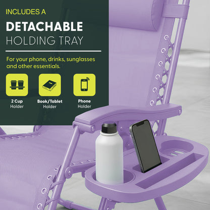 Set of 2 Zero Gravity Reclining Patio Chairs with Cup & Phone Holder