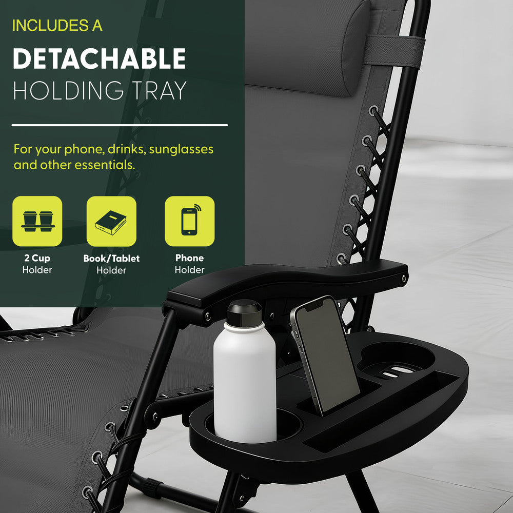 Set of 2 Zero Gravity Reclining Patio Chairs with Cup & Phone Holder