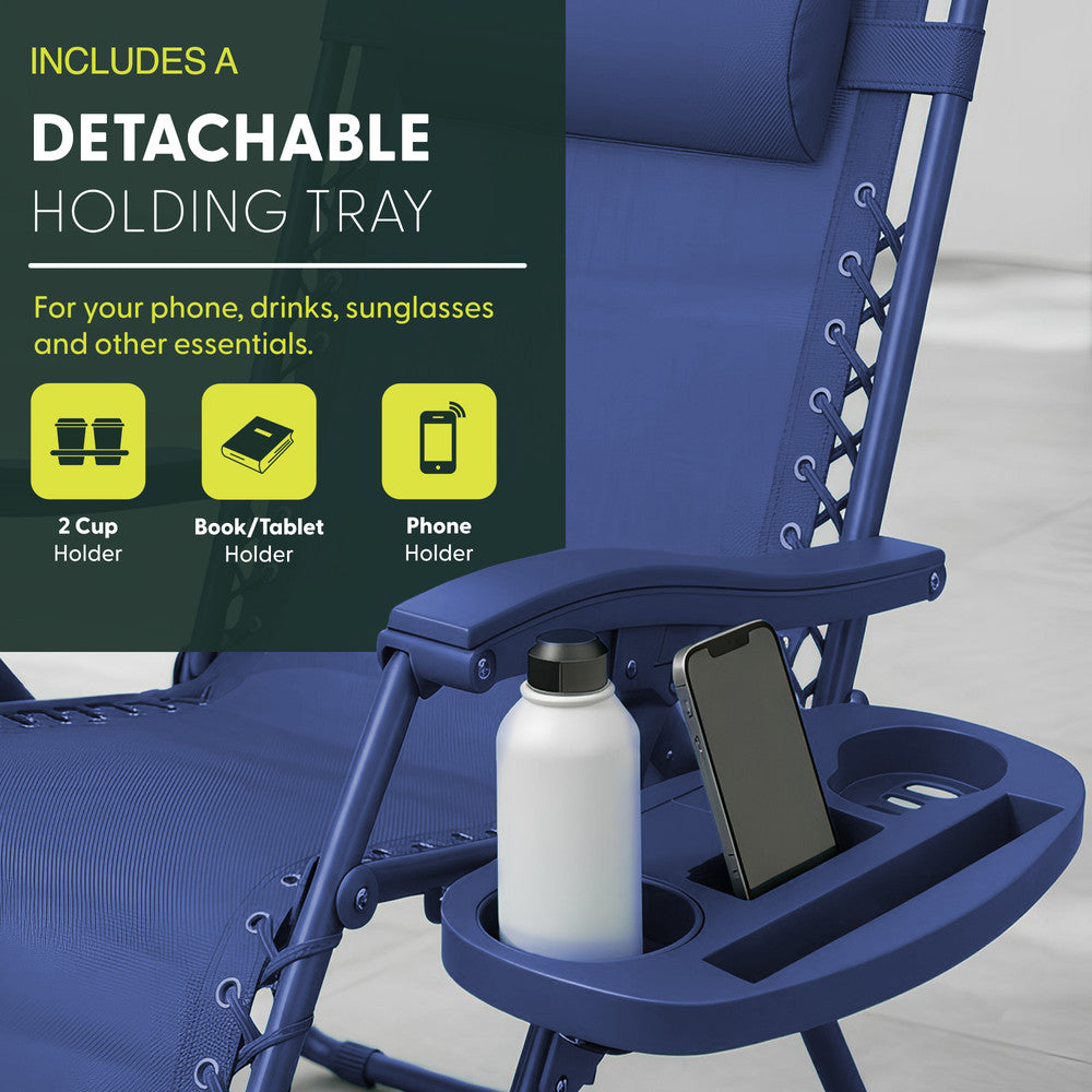 Set of 2 Zero Gravity Reclining Patio Chairs with Cup & Phone Holder