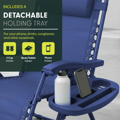 Set of 2 Zero Gravity Reclining Patio Chairs with Cup & Phone Holder