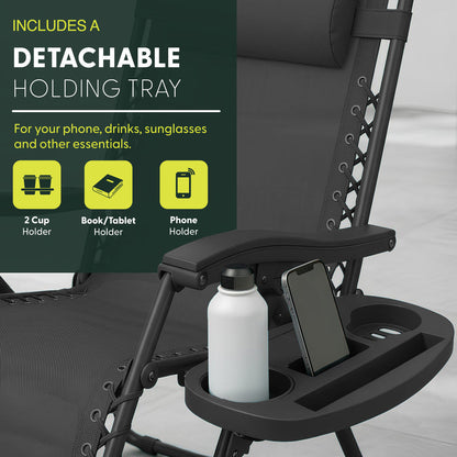 Set of 2 Zero Gravity Reclining Patio Chairs with Cup & Phone Holder
