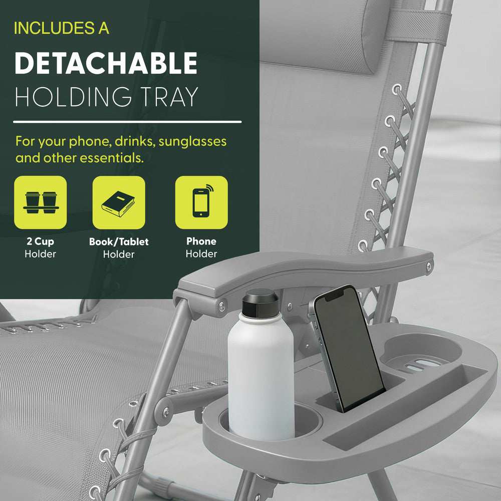 Set of 2 Zero Gravity Reclining Patio Chairs with Cup & Phone Holder