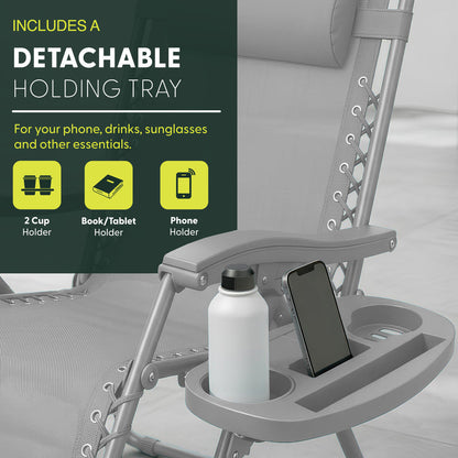 Set of 2 Zero Gravity Reclining Patio Chairs with Cup & Phone Holder