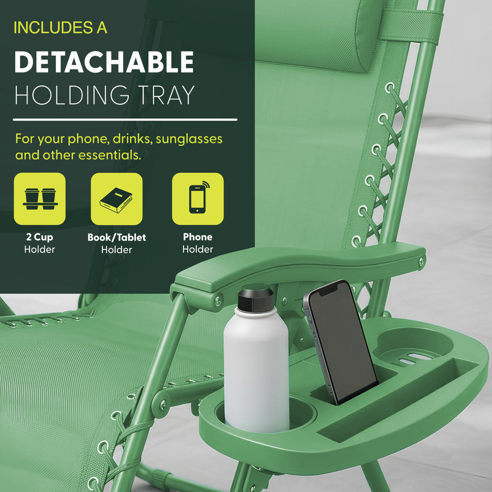 Set of 2 Zero Gravity Reclining Patio Chairs with Cup & Phone Holder