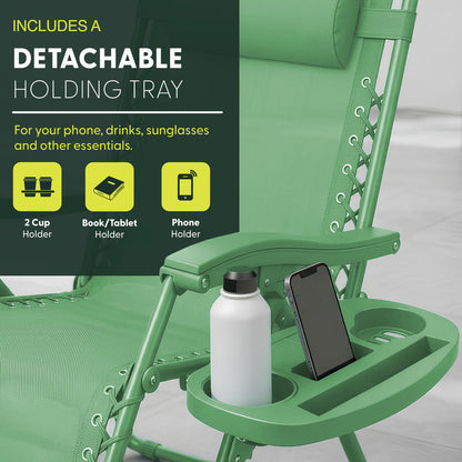 Set of 2 Zero Gravity Reclining Patio Chairs with Cup & Phone Holder