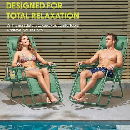 Set of 2 Zero Gravity Reclining Patio Chairs with Cup & Phone Holder
